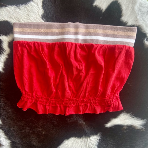 S 🔖 FREE PEOPLE Tube Top Crop Top Read Tan Brown Striped Band OB1031653 … - Picture 2 of 12